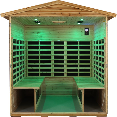 LTCCDSS Plus Size 4 Person Full Spectrum Infrared Sauna | Near&Mid Infrared Light, Withstand Temp -5℉-104℉, Outdoor Far Infrared Sauna Room for Home-Canadian Hemlock-Chromotherapy-Bluetooth Speaker LTCCDSS