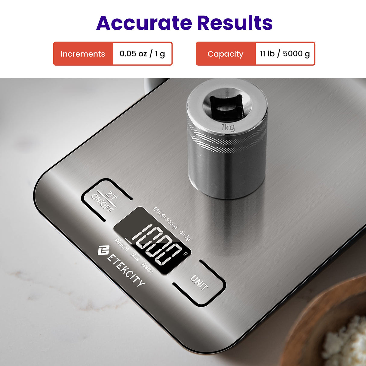 Etekcity Food Kitchen Scale, Digital Grams and Ounces for Weight Loss, Baking, Cooking, Keto and Meal Prep, LCD Display, Medium, 304 Stainless Steel Etekcity