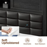 Rolanstar Bed Frame Queen Size with Charging Station, Bookcase Headboard Bed with LED Light and Sliding Doors, Platform Bed with Wooden Slats, No Box Spring Needed, Noise Free, Black Rolanstar