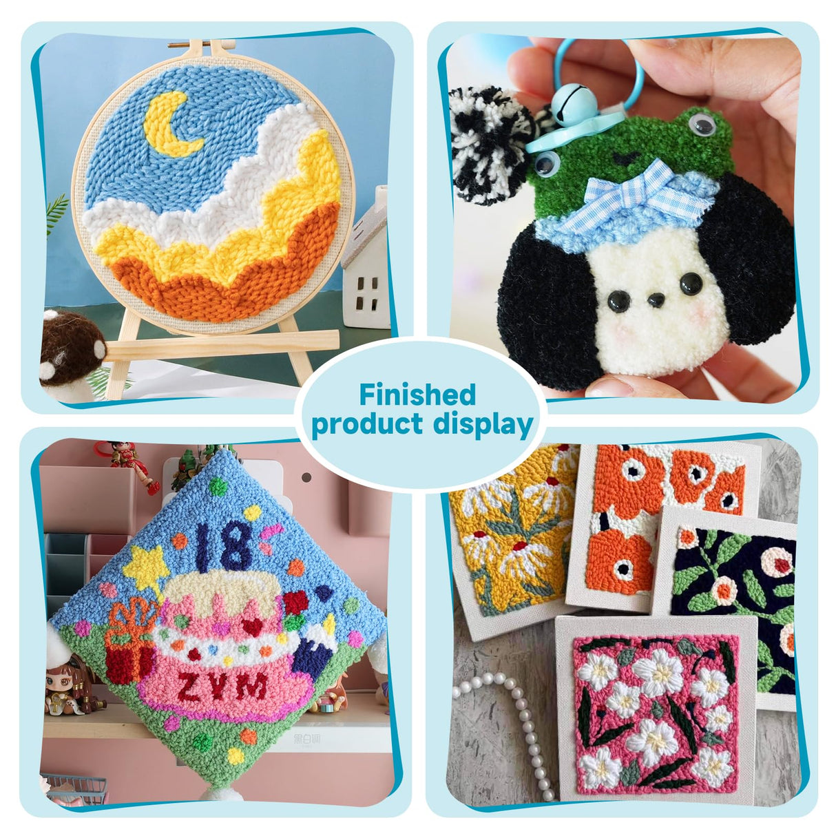 8 Pcs Embroidery Stitching Kit - Punch Needles, Cross Stitch Tools with 4 Colors Thread Mayboos