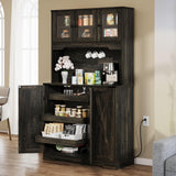 DWVO 71" Tall Kitchen Pantry Storage Cabinet with Charging Station, Kitchen Hutch Cabinet with Storage Drawers, Farmhouse Freestanding Cupboard Cabinet for Dining Room,Dark Rustic Oak DWVO