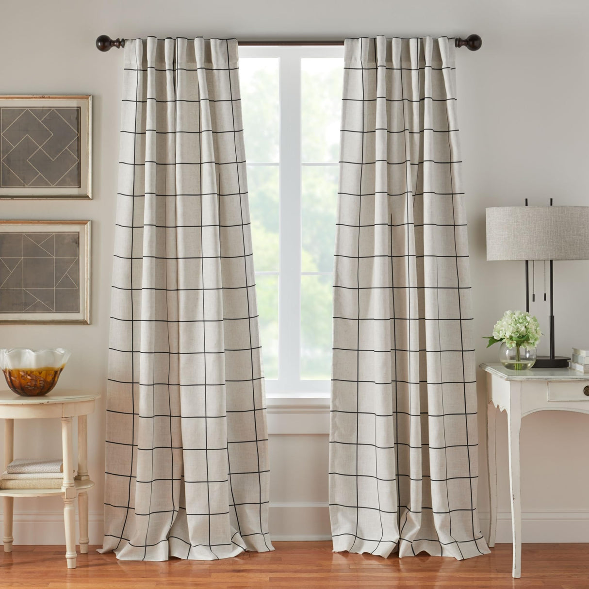 Elrene Home Fashions Brighton Windowpane Plaid Blackout Window Curtain, Living Room and Bedroom Drape with Rod Pocket Tabs, 52" x 95", 1 Panel, Black Elrene