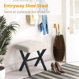 LUE BONA Ottoman Foot Stool Vanity Stool, Square Linen X-Leg Foot Rest Ottoman Makeup Stool, Small Stool Chair for Vanity, Modern Padded Vanity Seat for Makeup Room, Living Room, Bathroom, Linen Color LUE BONA