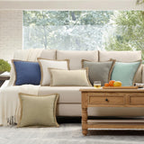 Phantoscope Pack of 2 Farmhouse Modern Spring Decorative Throw Pillow Covers Burlap Linen Trimmed Outdoor Pillows Tailored Edges Off White 18 x 18 inches, 45 x 45 cm Phantoscope