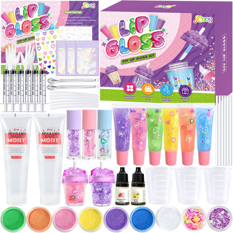 Jcoos DIY Lip Gloss Making Kit, 55PCS Lip Gloss Kit to Make Your Own Lip Gloss, Miost lipgloss base, Lip Gloss Tubes, Lipgloss Sets for Girls, Kids, Beginner Tweens Girls Trendy Stuff Gift for Her Jcoos