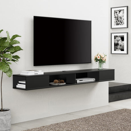 WAMPAT 70 inch Black Floating TV Stand, Entertainement Center Wall Mount for 75 inch TV, Media Console for Under TV with Storage for Living Room WAMPAT