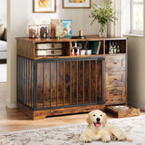 GarveeLife 48 Inch Dog Crate Furniture, Farmhouse Dog Kennel with Dog Bowl & Storage Drawers, Heavy Duty Pet Crate Table for Medium Small Dogs for Living Room, Entryway, Retro Brown GarveeLife