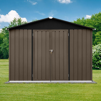 Goohome Outdoor Storage Shed 8FT x 6FT, Heavy Duty Galvanized Metal Garden Shed Backyard Storage Shed Outside Tool Storage Shed House, with Lockable Door for Backyard Garden Patio