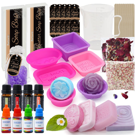 MuseLuxe Soap Making Kit for Adults & Kids - Soap Making Supplies with Melt and Pour - Base,6 Silicone Molds, Colorant,Fragrances,Dried Flowers,Gift Card,DIY Craft Kit for Beginners MuseLuxe
