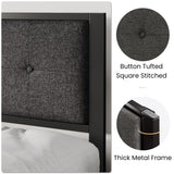 SHA CERLIN Twin Size Platform Bed Frame with Upholstered Headboard, Metal Slats Support, Button Tufted Square Stitched Headboard, Noise Free, No Box Spring Needed, Easy Assembly, Dark Grey SHA CERLIN