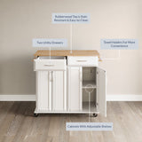 BELLEZE Rolling Kitchen Island Cart on Wheels with Storage Cabinet, Mobile Kitchen Cart Island Table with 2 Drawers Towel Racks Rubber Wood Top Coffee Bar for Dinning Room, 41.7”Lx18.5”Wx37”H, White BELLEZE