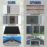 10x8 FT Resin Outdoor Storage Shed with Floor, Weather-Resistant Plastic Garden Shed with Windows, Lockable Door and Vents, Outside Tool Storage Sheds for Backyard, Garden, Lawn, Wood Grain Pipleo