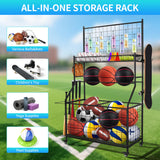 MUONM Sports Equipment Organizer,Garage Ball Storage Rack with Basketball Rack,Golf Bag Organizer Toy Sports Gear Storage with Hooks and Rolling Wheels Cart,Black MUONM