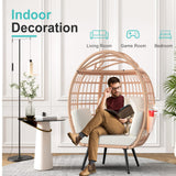 ZENPETIO Wicker Egg Chair, Oversized Indoor Outdoor Lounger with 4 UV Resistant Cushions, Storage Bag, All-Weather Wicker Egg Lounger Chair for Patio, Backyard, Living Room, 370lbs Capacity - White ZENPETIO