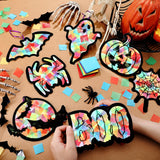 Eersida 32 Pcs Halloween Suncatchers Paper Craft Set DIY Ghost Pumpkin Spider Shaped Stained Glass Tissue Paper Kits Bulk for Window Classroom Activities Art Halloween Party Decorations Favors Gift Eersida