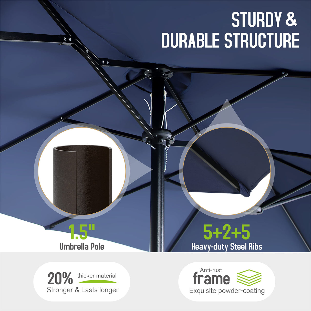 Sophia & William 7 Pieces Patio Dining Set with 13ft Navy Patio Umbrella, Outdoor Dining Set for 6 People, 60” Metal Patio Table and Rattan Chairs, Outdoor Patio Furniture with Seat Cushion Sophia & William