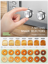 Toaster 4 Slice, Extra Wide Slots, Stainless Steel with High Lift Lever, Bagel and Muffin Function, Removal Crumb Tray, 7-Shade Settings with Warming Rack, Silver, Yabano Yabano