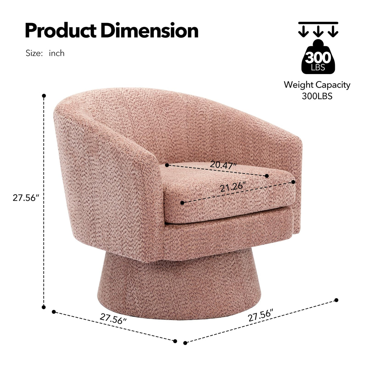 360°Swivel Accent Chair with Arms,Cozy Round Chenille Fabric and Soft Cushion Arm Chair for Living Room Bedroom Reading MilleLoom