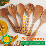 Riveira Walnut Wooden Spoons for Cooking Set of 6 – Natural Walnut Wooden Cooking Utensils, Wooden Spatula, Wooden Spoon - Premium Quality Wooden Utensil Set for Non-Toxic Cooking Riveira