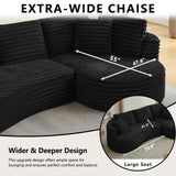 Tabaray 120.9'' Minimalist Curved Sofa, Boneless Modular Sectional Sofa, Cloud Corduroy L-Shaped Couch with Right Chaise, Modern Floor Couches for Living Room, Apartment, No Assembly Required, Black Tabaray