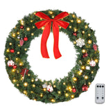 VINGLI 36 Inch Christmas Door Wreath Decorations with 100 Lights and 300 PVC Branches, Pre-lit Artificial Christmas Wreath for Front Door, Xmas Wreath w/Bow, Pine Cones, Ornaments (Plug-in) VINGLI