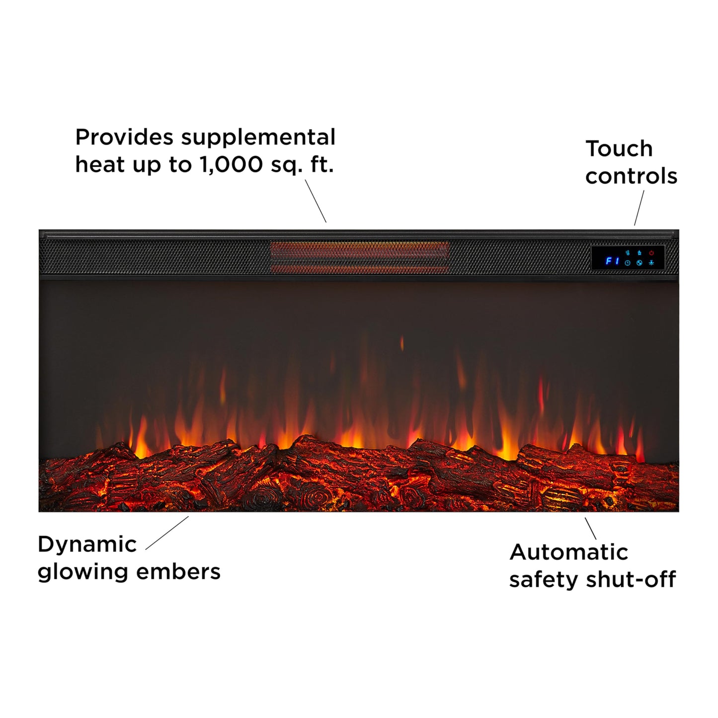 Real Flame Alcott 75” Electric Fireplace with Mantel for Living Room or Bedroom, Replaceable Fireplace Insert Heater, Realistic Log and Flame Effect, Remote Control, Timer