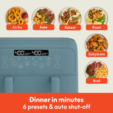 bella 4 Qt TriZone Air Fryer, EverGood™ Ceramic Nonstick Coating, Dual Basket Design w Removable Divider, Digital Touchscreen Control w 6 Preset Cooking Options, 1200 Watt, 3lb Capacity, Surf BELLA