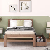 Twin Size Bed Frame with Storage Drawers,Solid Wood Platform Bed with Headboard,Twin Bed Frames for Kids,Teens,Adults,No Spring Needed,Walnut Bellemave
