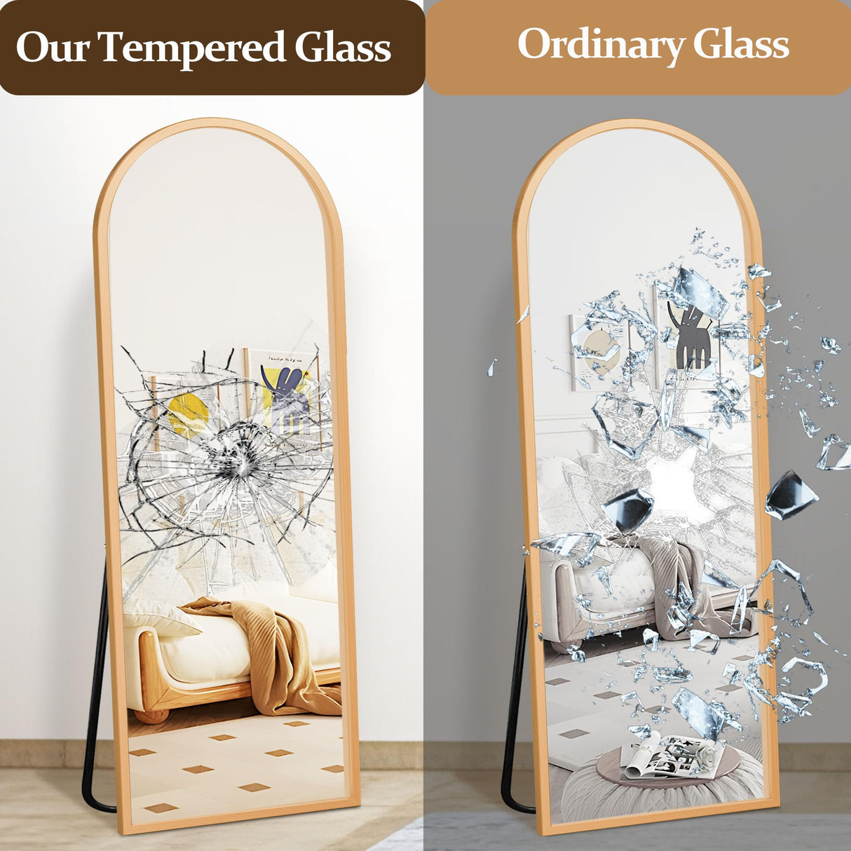 FURNIinspire Arched Full Length Mirror with Stand, 57"x20" Full Body Mirror Standing Hanging or Leaning Wall, Arch Wall Mirror with Aluminum Alloy Thin Frame for Bedroom Living Room Gold FURNIinspire