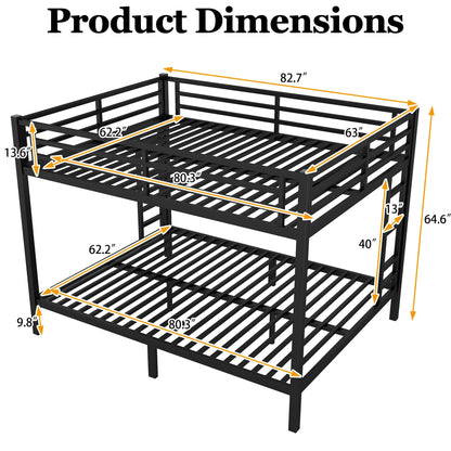 Thctvous Queen Over Queen Bunk Bed,Heavy Duty Metal Bunk Bed Frame for Adults,2 Side Ladder,Guardrail,Space-Saving,Noise Reduced,No Box Spring Needed,Black (Queen Over Queen)