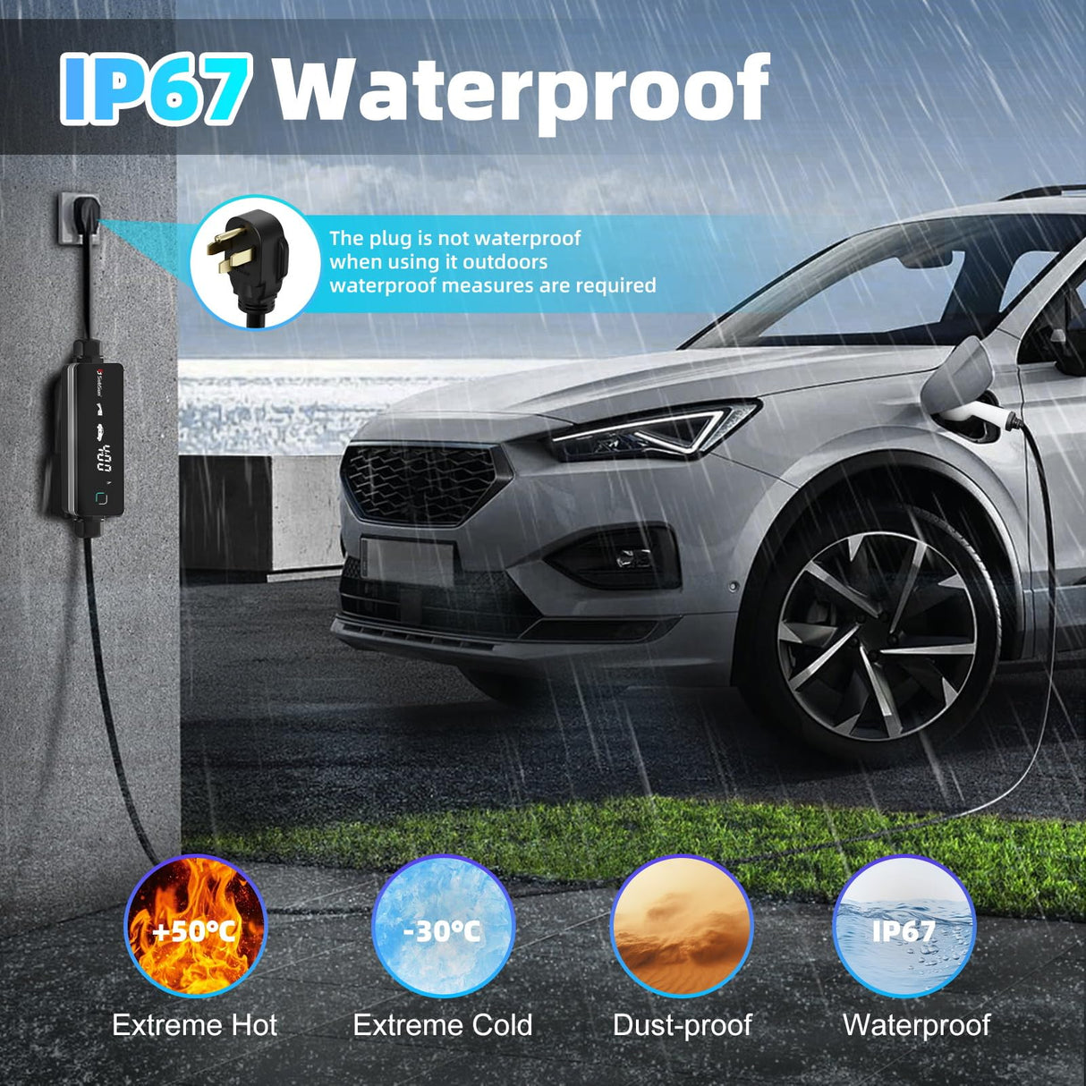 Level 2 EV Charger 40Amp 9.6kW 240V EV Charger Level 2 with Smart LED Screen, 14/24/32/40A, 8 Hours Delay Timer, 25FT Electric Car Charger with Bag NEMA 14-50P J1772 Evs SubSun