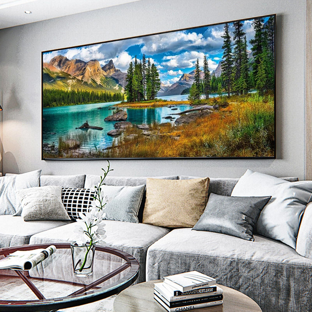 YALKIN Paint by Number for Adult Kits, DIY Landscape Lake Oil Acrylic Painting Kits for Adults Beginners on Canvas for Home Wall Decor Gifts 40x90CM/15.8x35.4in (No Frame) YALKIN