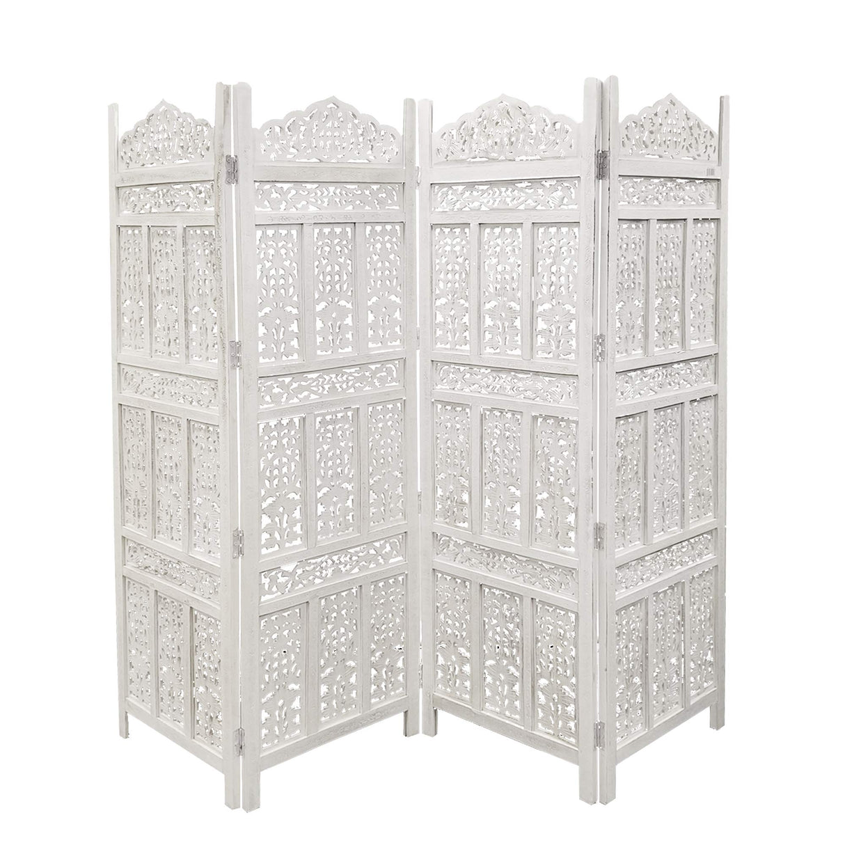 The Urban Port HomeRoots Antique 4 Panel Handcrafted Wooden Room Partitions, White (UPT-148945) The Urban Port