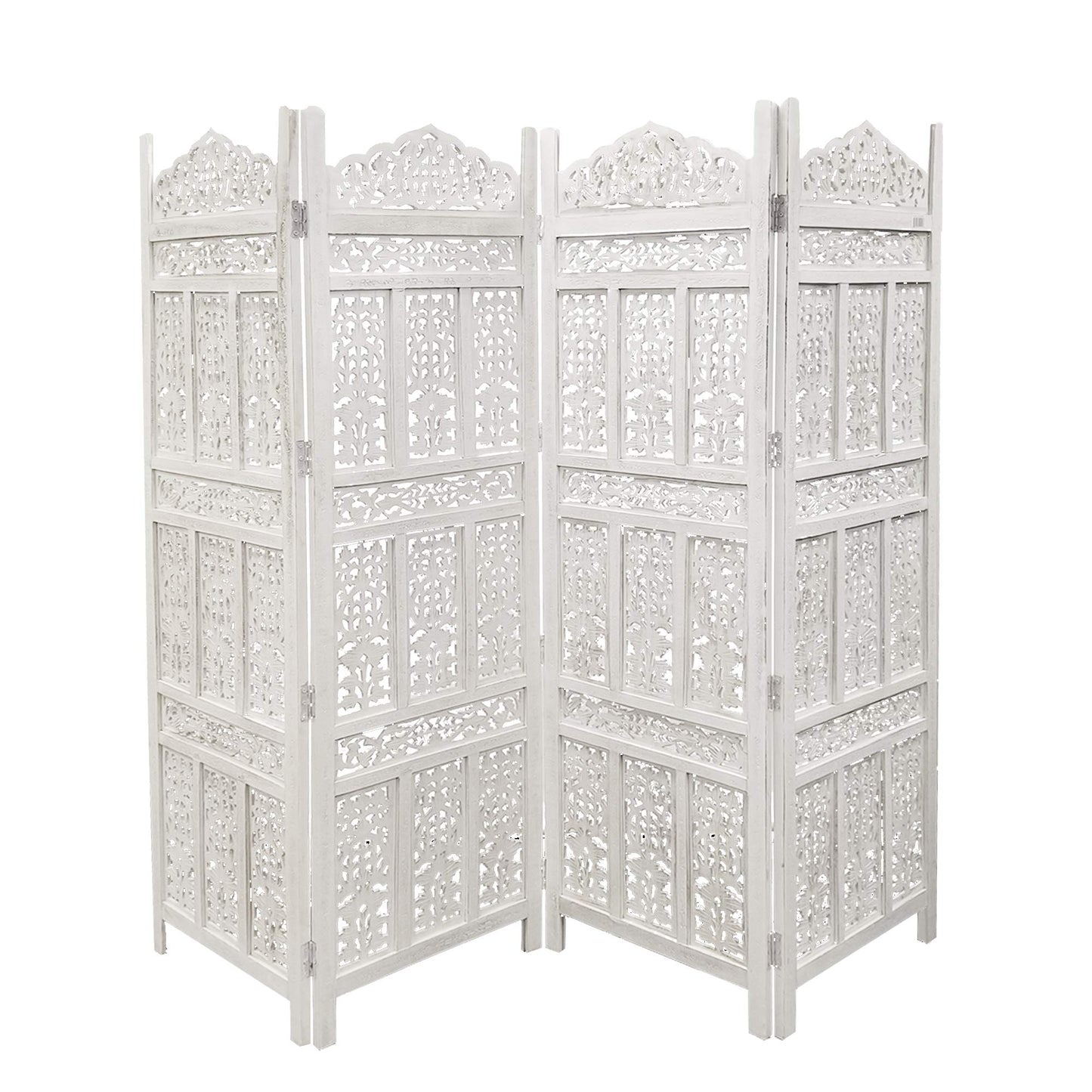 The Urban Port HomeRoots Antique 4 Panel Handcrafted Wooden Room Partitions, White (UPT-148945) - WoodArtSupply