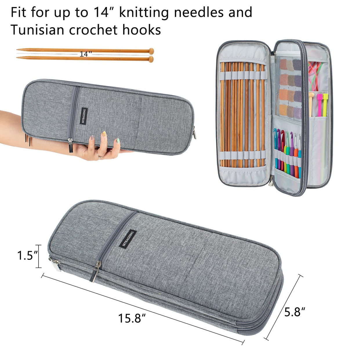 MYBAGZING Knitting Needles and Crochet Hook Organizer Case (Up to 14 Inches) for Knitting Accessories - Empty Case MYBAGZING