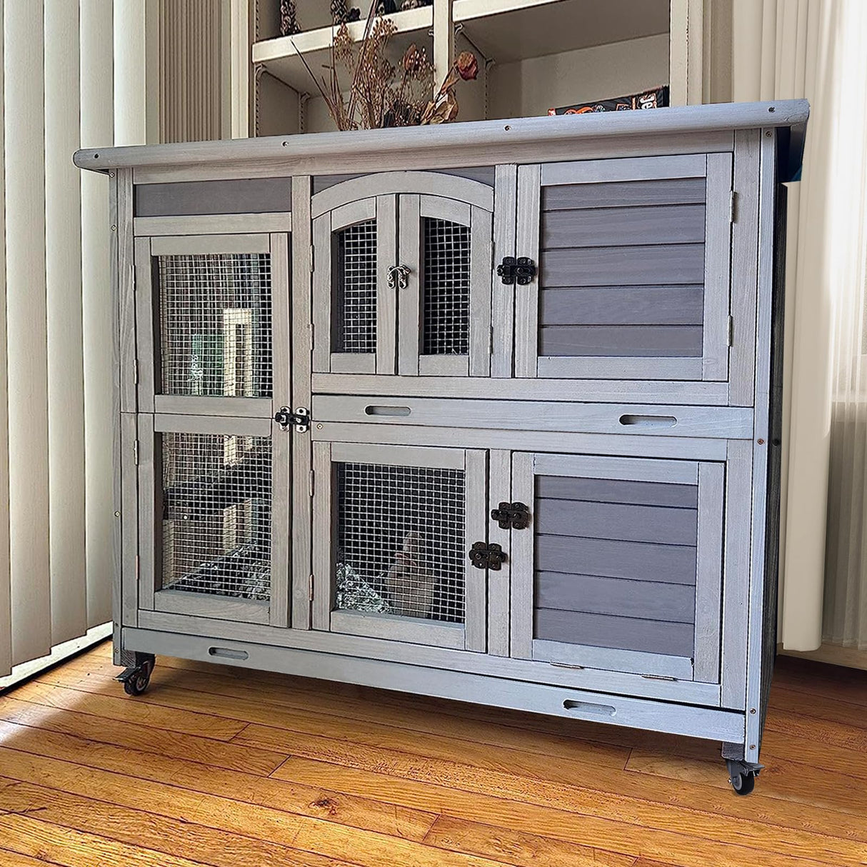 GUTINNEEN Rabbit Hutch Indoor Outdoor Bunny House Guinea Pig Cage on Wheel with Plastic Tray 47inch GUTINNEEN