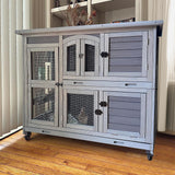 GUTINNEEN Rabbit Hutch Indoor Outdoor Bunny House Guinea Pig Cage on Wheel with Plastic Tray 47inch GUTINNEEN