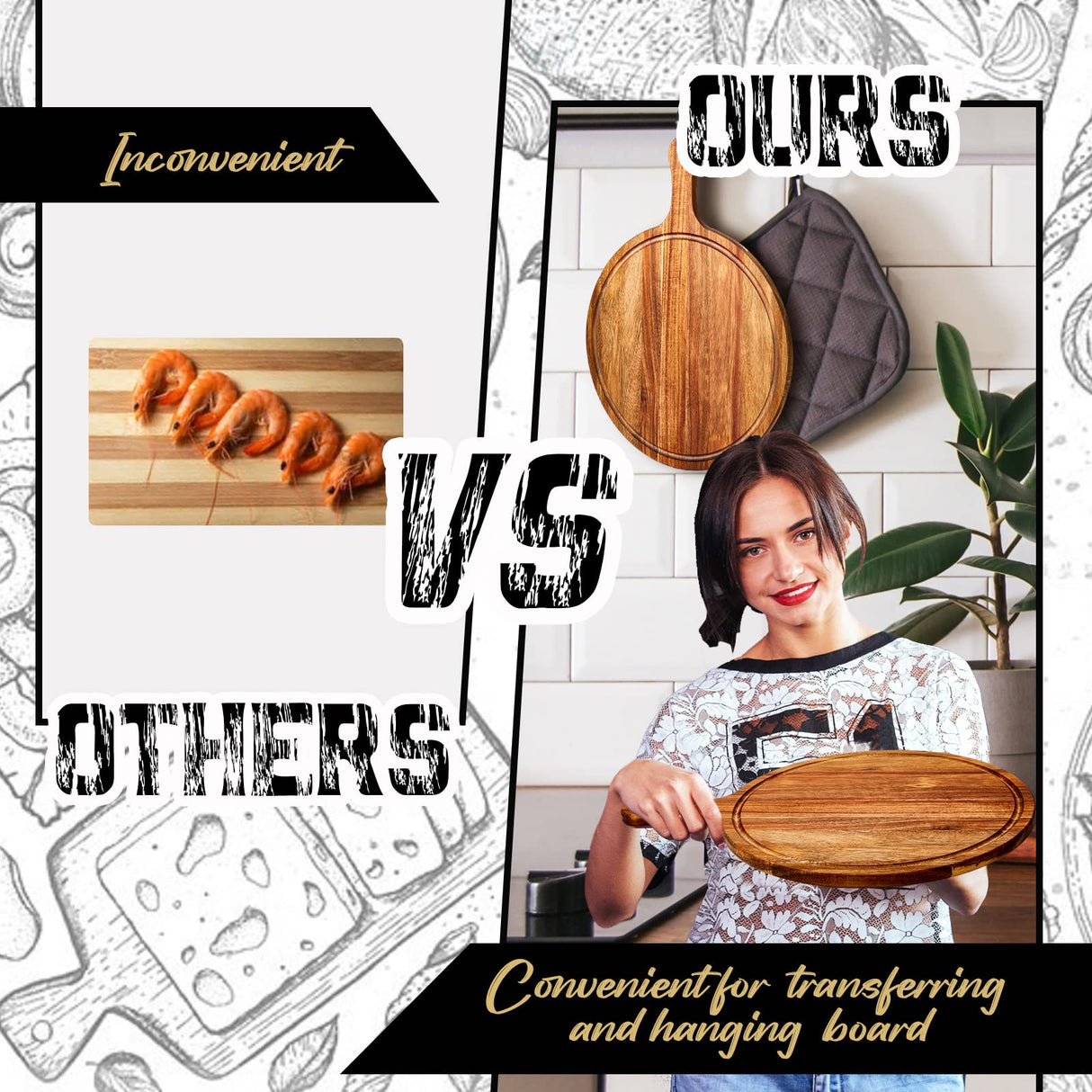 Nuenen 10 Pcs Round Wood Cutting Board with Handle Wooden Serving Board Kitchen Chopping Boards for Pizza, Bread, Cheese, Charcuterie, Fruit, Vegetables (Acacia) Nuenen