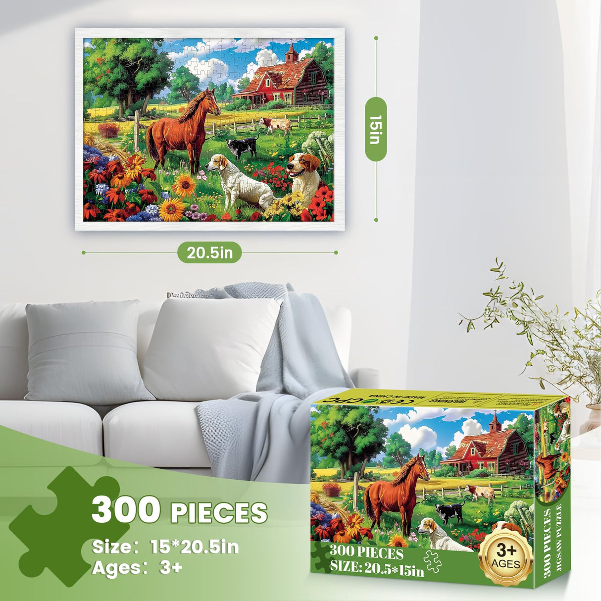 300 Piece Puzzles for Adults,Dogs and Horses Large Piece Jigsaw Puzzle for Adults Kids Seniors,Recycled Cardboard Dogs Puzzle 300 Piece,Family Activity Great Gift for Family Friends 20.5 * 15 in MJYPHDM