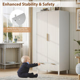 VINGLI Fluted Wardrobe Closet Armoire with Doors And Drawers, White Wardrobe Cabinet with Hanging Rack, Bedroom Closet Wood, Free Standing Armoire with Shelf and Solid Wood Legs, 31.5"W*19.7"D*69.3"H VINGLI