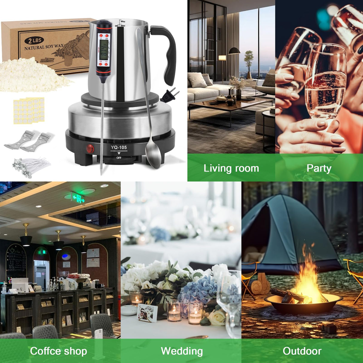 SAEUYVB Candle Making Kit with Wax Melter, Candle Wax for Candle Making - DIY Candle Making Supplies, Including 2lbs Soy Wax Flakes, Melting Pot, Electric Stove,Candle Kit for Adults, Beginnner SAEUYVB