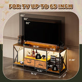 EKNKOZY Dresser TV Stand with Power Outlets & LED Lights, Up to 65 Inches Dresser TV Stand with 2 Large Dresser Drawers, Bedroom Dresser with 3 Open Storage Shelf (Rustic Brown, 55 INCH) EKNKOZY