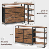 HAUOMS TV Stand for 60 Inches TV,TV Stand with Charging Station & LED Lights, 6 Fabric Drawers,Entertainment Center and Industrial TV Console Table with Shelves for Living Room, Bedroom,Rustic Brown HAUOMS