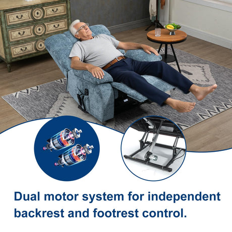 RHHVVR Oversized Power Lift Recliner Chair for Elderly, Dual Motor Lay Flat Recliner Big Chair with Massage and Heating, Chenille Electric Recliner Chairs for Living Room, Medium-Firm, Blue RHHVVR