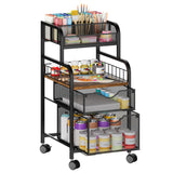 SWTYMIKI Rolling Cart with Drawers - Metal Utility Cart with Wood Shelf, DIY Divider and Locking Wheels, Craft & Art Cart Organizer for Under Desk Storage for Home Office Studio, Black SWTYMIKI
