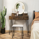 CHARMAID Makeup Vanity Set with Lighted Mirror, 3 Lighting Sets, Adjustable Brightness, 4 Drawers, Bedroom Dressing Table Vanity Desk with Cushioned CHARMAID