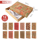 Giiffu 14.5" Medium Kraft Gift Boxes with Lids, 12 Pack Christmas Shirt Boxes with 12 Holiday Designs – Includes Tissue Paper & Stickers Giiffu