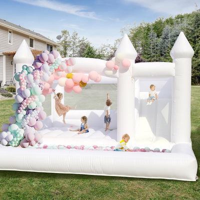 15ft White Bounce House for Adults Kids, 100% PVC Commercial Bounce House with Slide&Ball Pit, Adult Bounce House with Blower, Inflatable Balloon Bubble House Wedding Party, Up to 1000LB, 15x15x10FT