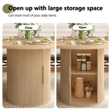 weselon 47 inch Round Dining Table for 4, Kitchen Table Dinner Table with 2-Layer Storage Shelf and Wood Slide Door for Home Dining Room Living Room (Natural) weselon