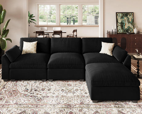 Belffin Extra Large Modular Sectional Sofa,106.3" 4-Seater L Shaped Couch,Velvet Convertible Sectional Couches for Living Room,Comfy Upholstered Modern Cloud Couch,Black Sofa Belffin